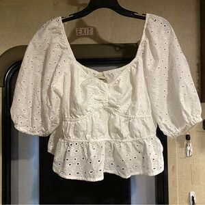 A NEW DAY white cotton eyelet puff sleeve top crop XL